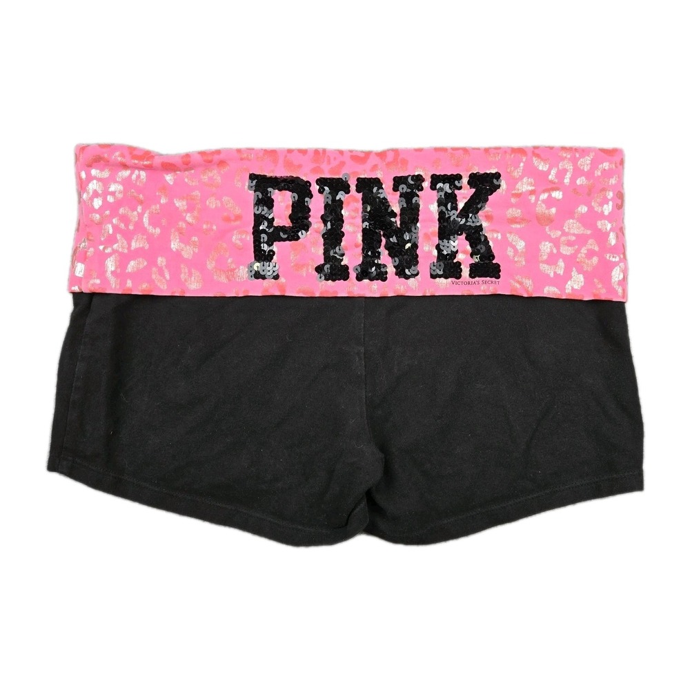 Victoria's Secret PINK Bubblegum Sequin Leopard Foldover Shorts Size Large Y2K